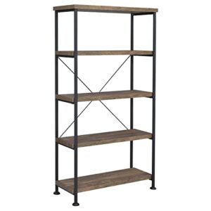 coaster furniture analiese rustic industrial 4 shelf bookcase bookshelf etagere composite wood shelves metal frame brown oak black 802543