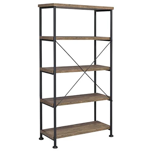 Coaster Furniture Analiese Rustic Industrial 4 Shelf Bookcase Bookshelf Etagere Composite Wood Shelves Metal Frame Brown Oak Black 802543