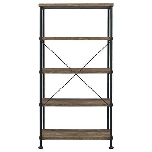 Coaster Furniture Analiese Rustic Industrial 4 Shelf Bookcase Bookshelf Etagere Composite Wood Shelves Metal Frame Brown Oak Black 802543