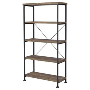 Coaster Furniture Analiese Rustic Industrial 4 Shelf Bookcase Bookshelf Etagere Composite Wood Shelves Metal Frame Brown Oak Black 802543