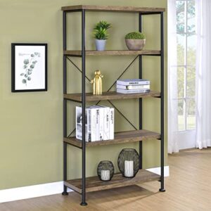 Coaster Furniture Analiese Rustic Industrial 4 Shelf Bookcase Bookshelf Etagere Composite Wood Shelves Metal Frame Brown Oak Black 802543