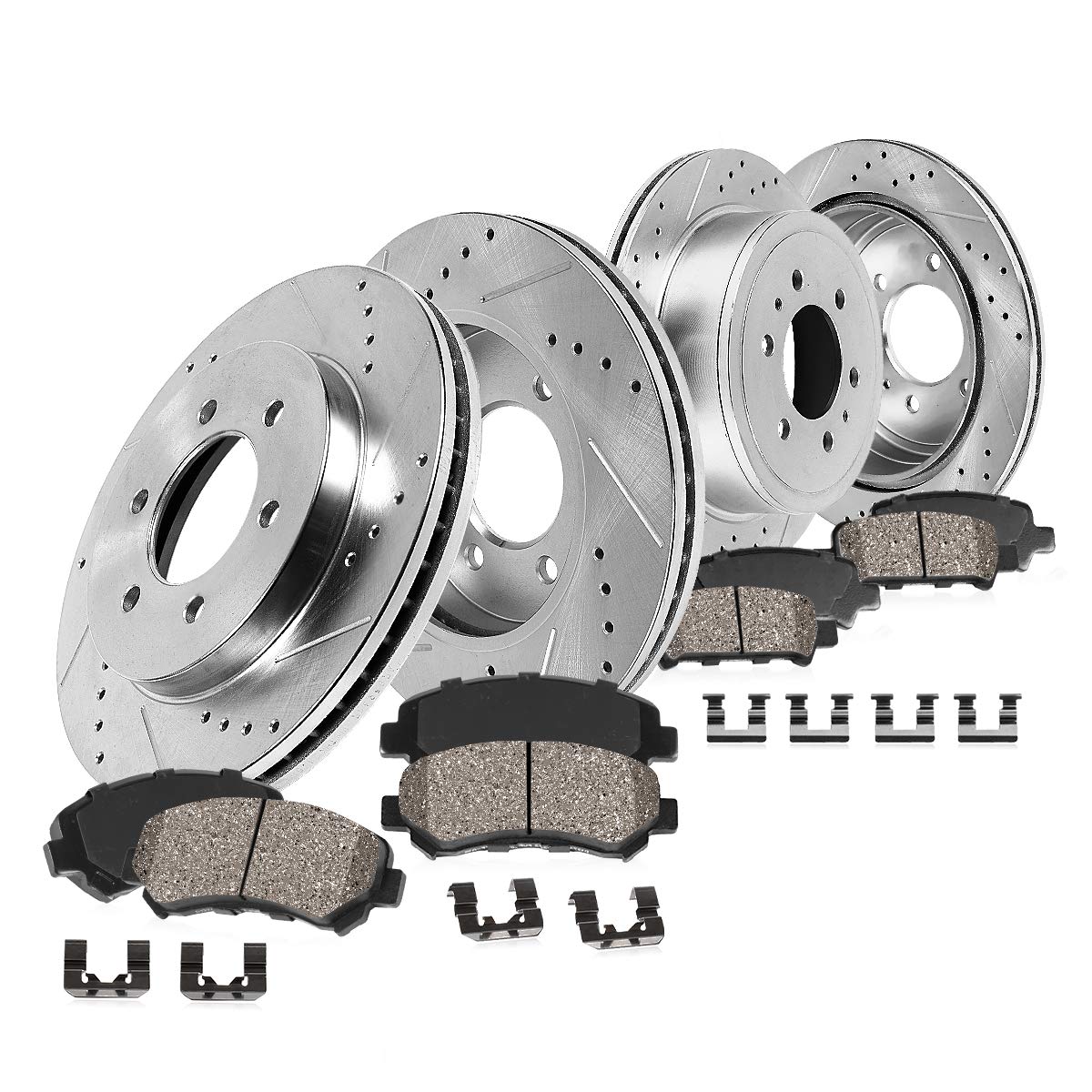 Callahan Front and Rear Drilled Slotted Brake Disc Rotors and Ceramic Brake Pads + Hardware Brake Kit For Ford Expedition Lincoln Navigator