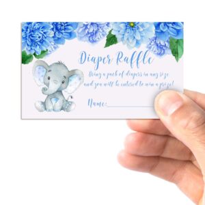 Amanda Creation Watercolor Dahlia Floral Elephant Diaper Raffle Tickets for Boy Baby Showers, 20 2" X 3” Double Sided Inserts, Bring a Pack of Diapers to Win Favors & Prizes!