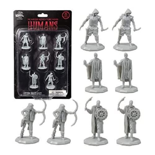 Monster Protectors 8 Unpainted Fantasy Bandit Mini Figures- All Unique Designs- 1" Hex-Sized Compatible with DND Dungeons and Dragons & Pathfinder and All RPG Tabletop Games