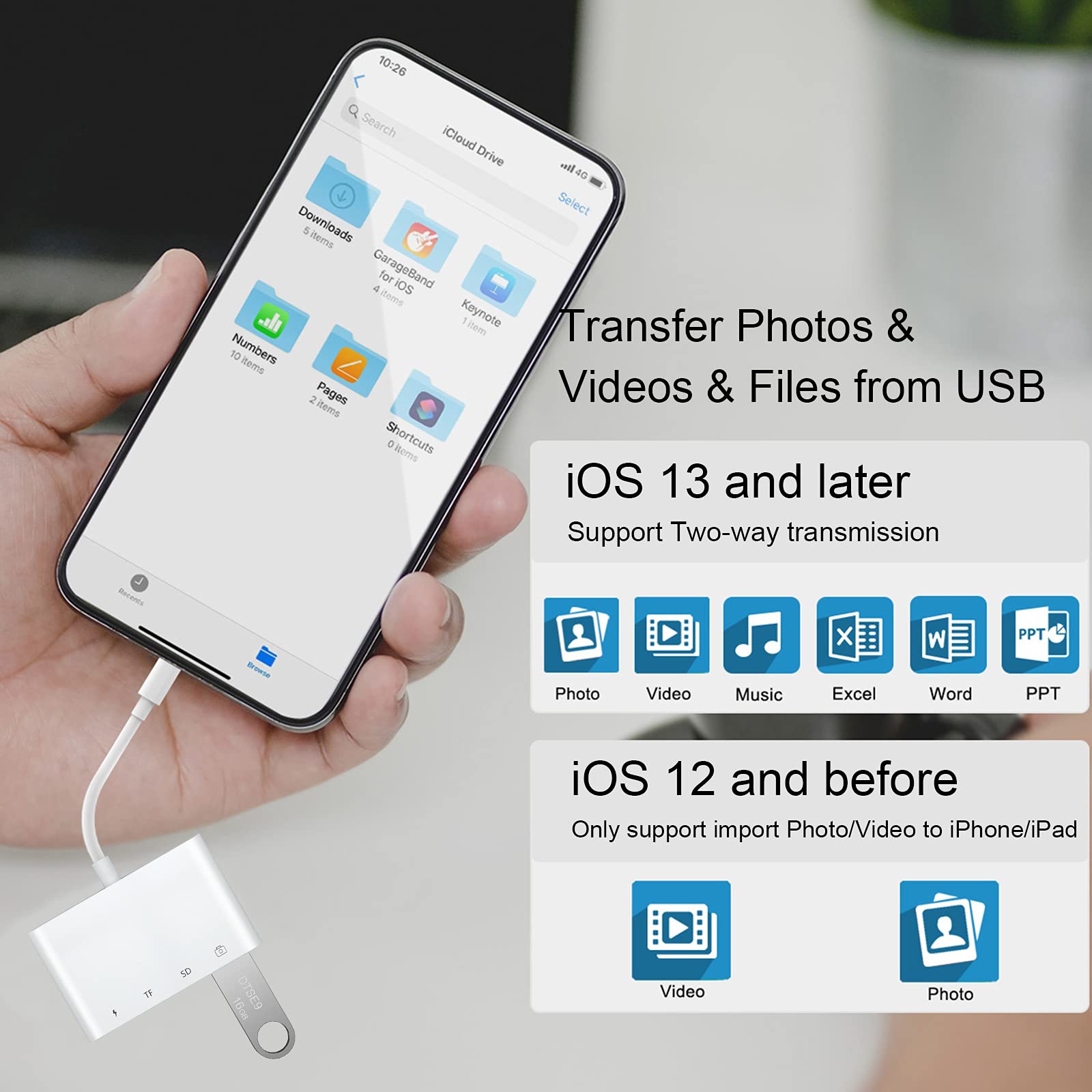 Anytrox SD TF Card Reader Adapter for iPhone/iPad,4 in 1 USB OTG Camera Connection Kits Adapter with SD TF Card Reader and Charge Adapter Compatible for iPhone/iPad,Support Newest iOS 16-White