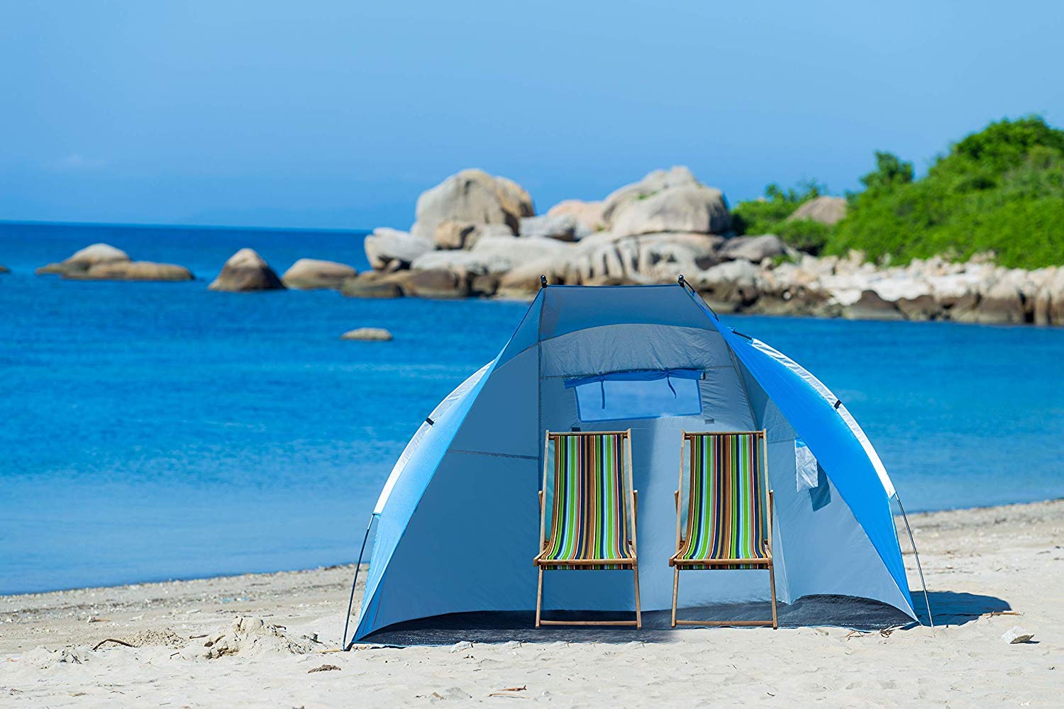 Extra Large Beach Cabana Tent Sun Shelter Sunshade Outdoor Portable UPF 50+, 94.5" L x 47.2" W x 55" H,Light Blue (Light Blue)