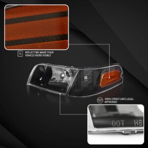 AUTOZENSATION Compatible with 1998-2011 Ford Crown Victory Black Housing Clear Lens Headlights + Corner Lights L + R Pair Headlamp