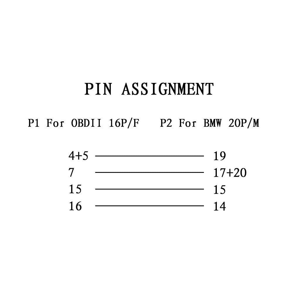 E-Car Connection 20 Pin OBD to 16 Pin OBD2 Cable Adapter Male to Female Round Diagnosis Cord for BMW E36 E46 E38 E39 E53 X5 Z3