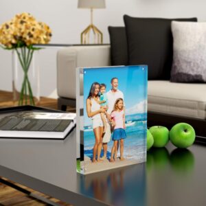 unum Clear Acrylic 4x6 Picture Frame - Luxury Magnetic Floating Picture Frames - Lucite Block Frame Desk, Shelf or Table - 3 PACK