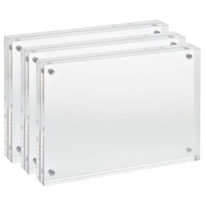 unum Clear Acrylic 4x6 Picture Frame - Luxury Magnetic Floating Picture Frames - Lucite Block Frame Desk, Shelf or Table - 3 PACK