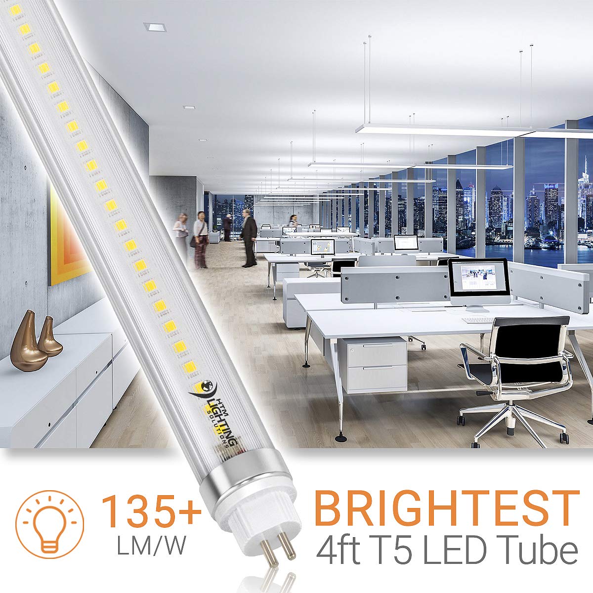 4ft 24W T5 High Output LED Tube Light, 45.75", F54T5 Equal, 5000K (Cool White), Clear Lens, 3500 lm, G5 Mini Base, 100-277V, Ballast Bypass, Dual-End Powered, LED Shop Light, UL-Listed (4-Pack)