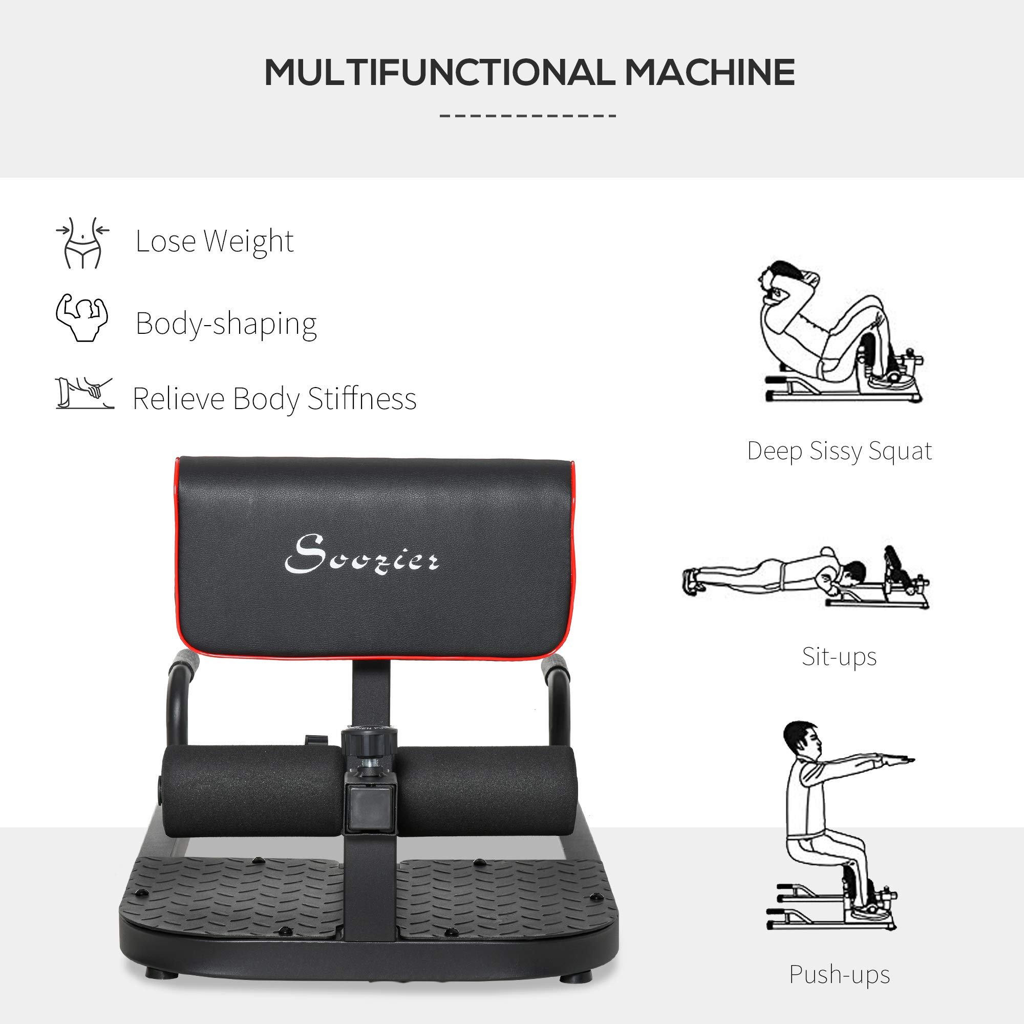 Soozier 3-in-1 Padded Push Up Sit Up Deep Sissy Squat Machine Home Gym Fitness Equipment, Black