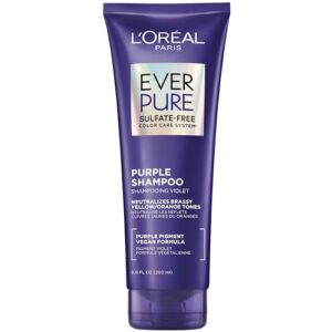 l’oreal paris sulfate free brass toning purple shampoo for blonde, bleached, silver, or brown highlighted hair, everpure, 6.8 fl oz (packaging may vary)