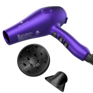 Purple Professional Light Weight Hair Dryer 1875W Tourmaline Ceramic Negative Ionic Blow Dryer with Diffuser & Concentrator & Comb