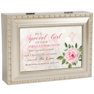 Cottage Garden Special Girl On Your Communion Champagne Goldtone Trim Jewelry Music Box Plays Jesus Loves Me