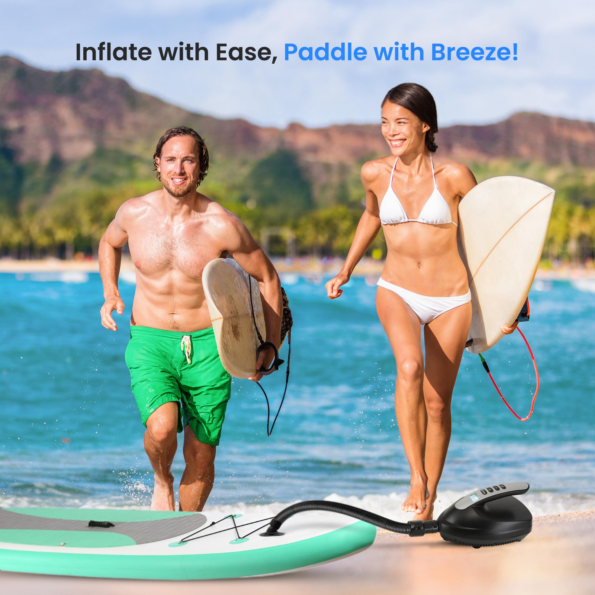 SereneLife Inflatable Paddle Board Pump Compressor - 16PSI High Pressure SUP Inflator - 12V DC Car Connector - Electric Air Pump for Paddle Boards, Boats, Rafts, Pool Toys, Water Sports