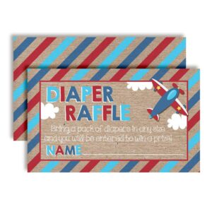 flying by airplane themed diaper raffle tickets for boy baby showers, 20 2" x 3” double sided insert cards for games by amandacreation, bring a pack of diapers to win favors & prizes!