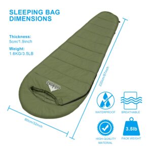 Mummy Sleeping Bag with Composite Fiber Heating Plate, Compression Sack for 3-4 Season Lightweight, Water Resistant & Warm for Camping, Hiking, Traveling and Outdoors（Power Bank NOT Included）