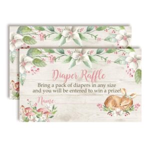 little deer woodland themed diaper raffle tickets for girl baby showers, 20 2" x 3” double sided insert cards for games by amandacreation, bring a pack of diapers to win favors & prizes!