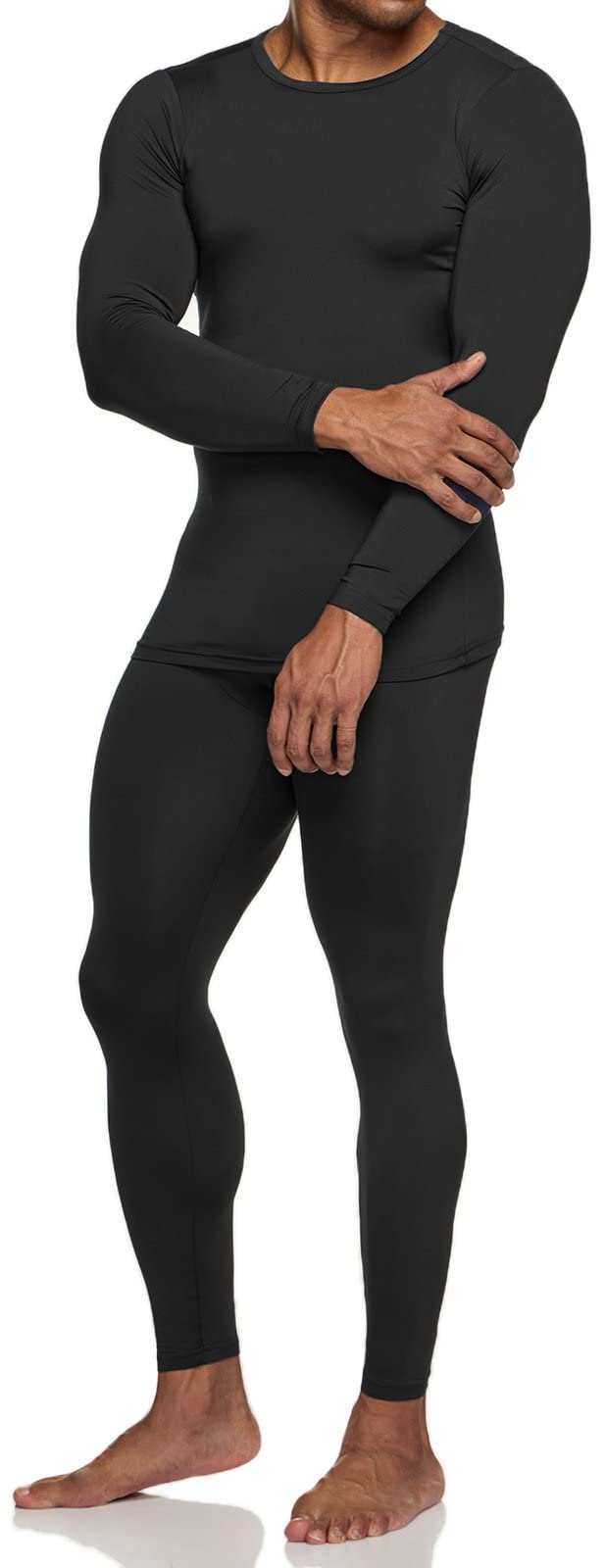 TSLA Men's Thermal Underwear Set, Microfiber Soft Fleece Lined Long Johns, Winter Warm Base Layer Top & Bottom, Soft Micro Fleece Black, Medium