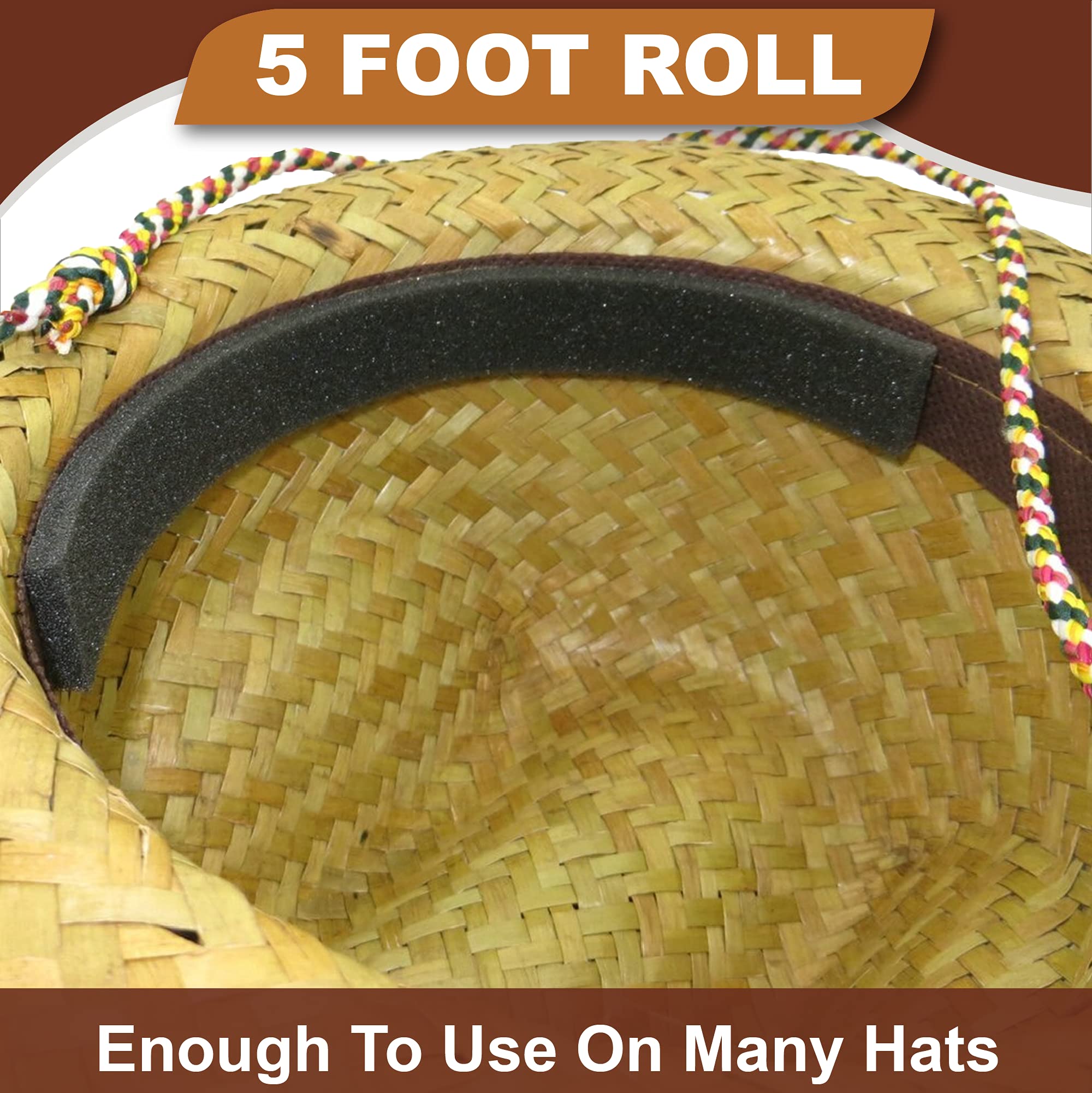 Hat Tape Roll 60" (5 Feet) - Hard Hats Size Reducer Foam Filler - Cap Sizing Strip Insert - for Fedora, Baseball Caps, Pana, Straw, Cowboy, Western