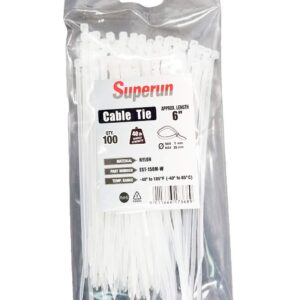 Superun Clear Zip Ties 6 Inch, 40 Lbs Tensile Strength Wire Ties (Industrial Grade Cable Ties) Pack of 100 White
