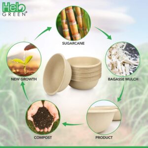 HeloGreen 24 oz. 50 Count 100% Compostable Bowls – Paper Bowls, Eco Friendly Biodegradable, Disposable Bowls, Hot Soup and Cold Food, Heavy-Duty Quality, Natural, Made of Bagasse Sugar Cane Fibers