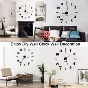 VREAONE Frameless DIY Wall Clock,Large Modern 3D Mirror Sticker kit for Home Living Room Bedroom Office Wall Decorations(Black)