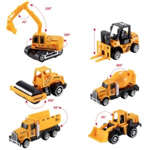 TEMI Diecast Engineering Construction Vehicle Toy Set w/Play Mat,Truck Carrier, Forklift, Bulldozer, Excavator,Dump Truck, Alloy Metal Car Toys Set for 3 4 5 6 Years Old Toddlers Kids Boys & Girls