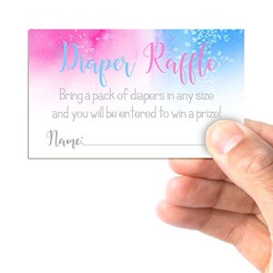 Pink & Blue Watercolor Diaper Raffle Tickets for Gender Reveal Baby Showers, 20 2" X 3” Double Sided Insert Cards for Games by AmandaCreation, Bring a Pack of Diapers to Win Favors & Prizes!