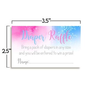 Pink & Blue Watercolor Diaper Raffle Tickets for Gender Reveal Baby Showers, 20 2" X 3” Double Sided Insert Cards for Games by AmandaCreation, Bring a Pack of Diapers to Win Favors & Prizes!