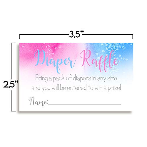 Pink & Blue Watercolor Diaper Raffle Tickets for Gender Reveal Baby Showers, 20 2" X 3” Double Sided Insert Cards for Games by AmandaCreation, Bring a Pack of Diapers to Win Favors & Prizes!