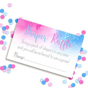 Pink & Blue Watercolor Diaper Raffle Tickets for Gender Reveal Baby Showers, 20 2" X 3” Double Sided Insert Cards for Games by AmandaCreation, Bring a Pack of Diapers to Win Favors & Prizes!