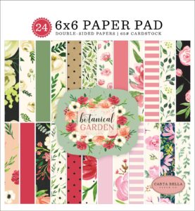 carta bella paper company botanical garden 6x6 pad paper, pink, green, black, red, cream