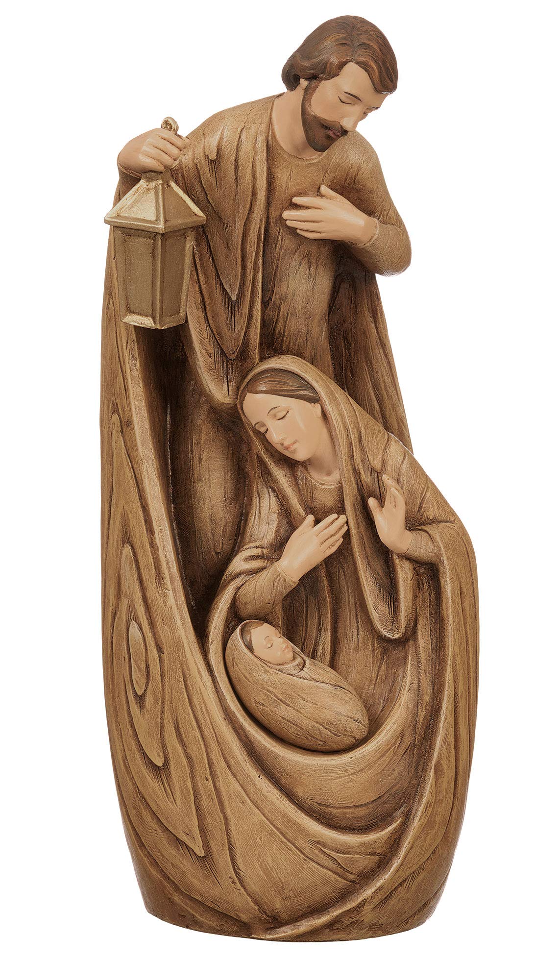 Joseph's Studio by Roman - Nativity Holy Family Figure, Carved Wood Look, 12" H, Resin and Stone, Tabletop or Desk Display, Decorative, Collection, Durable, Long Lasting