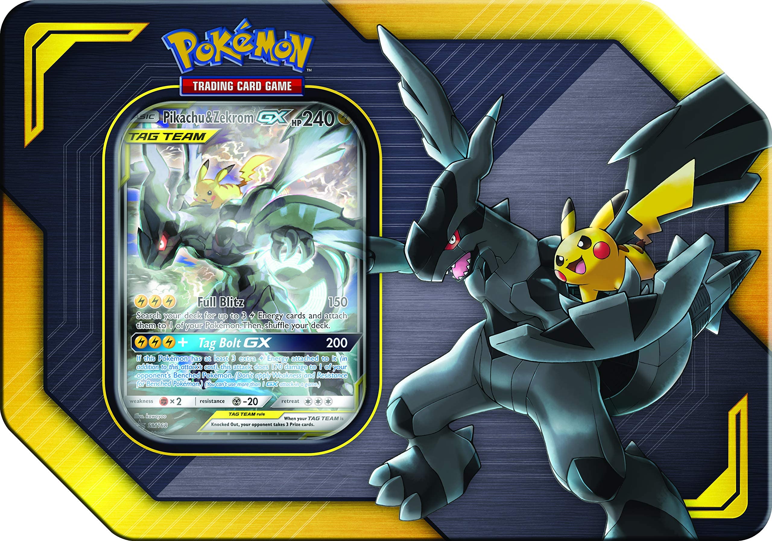 Pokemon Tag Team Tin Pikachu & Zekrom- TCG: Sun & Moon- Contains 4 Booster Packs & Featuring 1 Special Art Pikachu & Zekrom-GX Foil Card