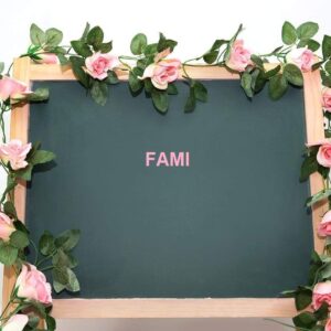 FAMI 4PCS(28.8 FT,16 Flowers) Artificial Rose Vine Garland Silk Flower Hanging Baskets Plants for Indoor Outdoor Home Wedding Arch Garden Wall Decor-Pink