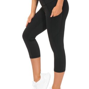 THE GYM PEOPLE Thick High Waist Capris Yoga Pants with Pockets, Tummy Control Workout Running Yoga Leggings for Women Black