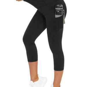 THE GYM PEOPLE Thick High Waist Capris Yoga Pants with Pockets, Tummy Control Workout Running Yoga Leggings for Women Black