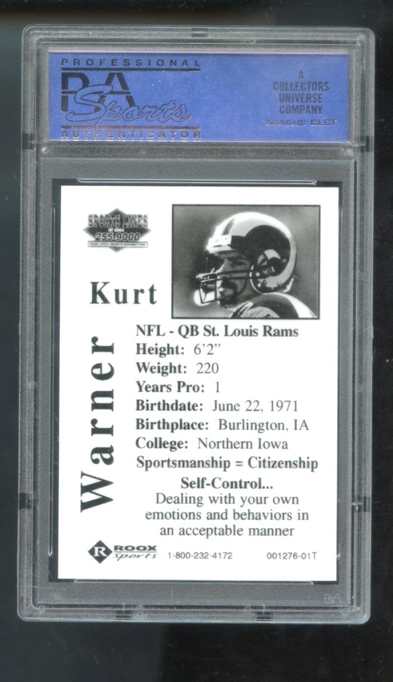 1999 Roox Sports Lines Promo Kurt Warner Graded ROOKIE Football Card PSA 10 GEM