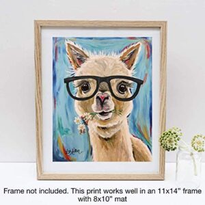 Alpaca Art Print - Alpaca Decor - Alpaca with Glasses Art - Gifts for Alpaca Lovers - Cute Alpaca Print - Alpaca Gifts - Alpaca Wall Art - Llama Art Alpaca Art from Lee Keller, Hippie Hound Studios