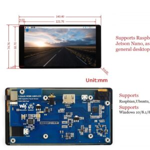 waveshare 5.5 inch HDMI AMOLED Display 1920x1080 Resolution Monitor Capacitive Touch Screen with Toughened Glass Cover for Raspberry Pi/Jetson Nano/PC Support Multi Systems