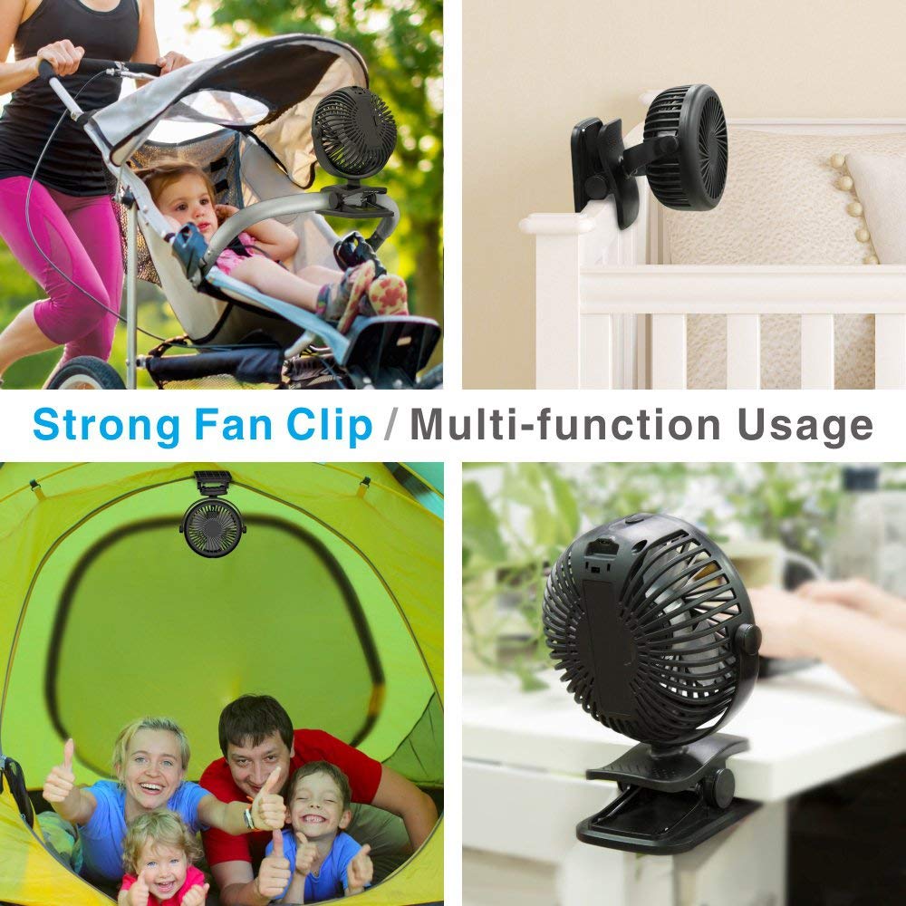 Cambond Baby Stroller Fan Clip - On Fans Battery Powered Rechargeable Baby Fan with 3 Adjustable Speed Desk Table Portable USB Small Fan for Travel Camping Fishing Boating