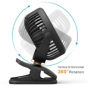 Cambond Baby Stroller Fan Clip - On Fans Battery Powered Rechargeable Baby Fan with 3 Adjustable Speed Desk Table Portable USB Small Fan for Travel Camping Fishing Boating