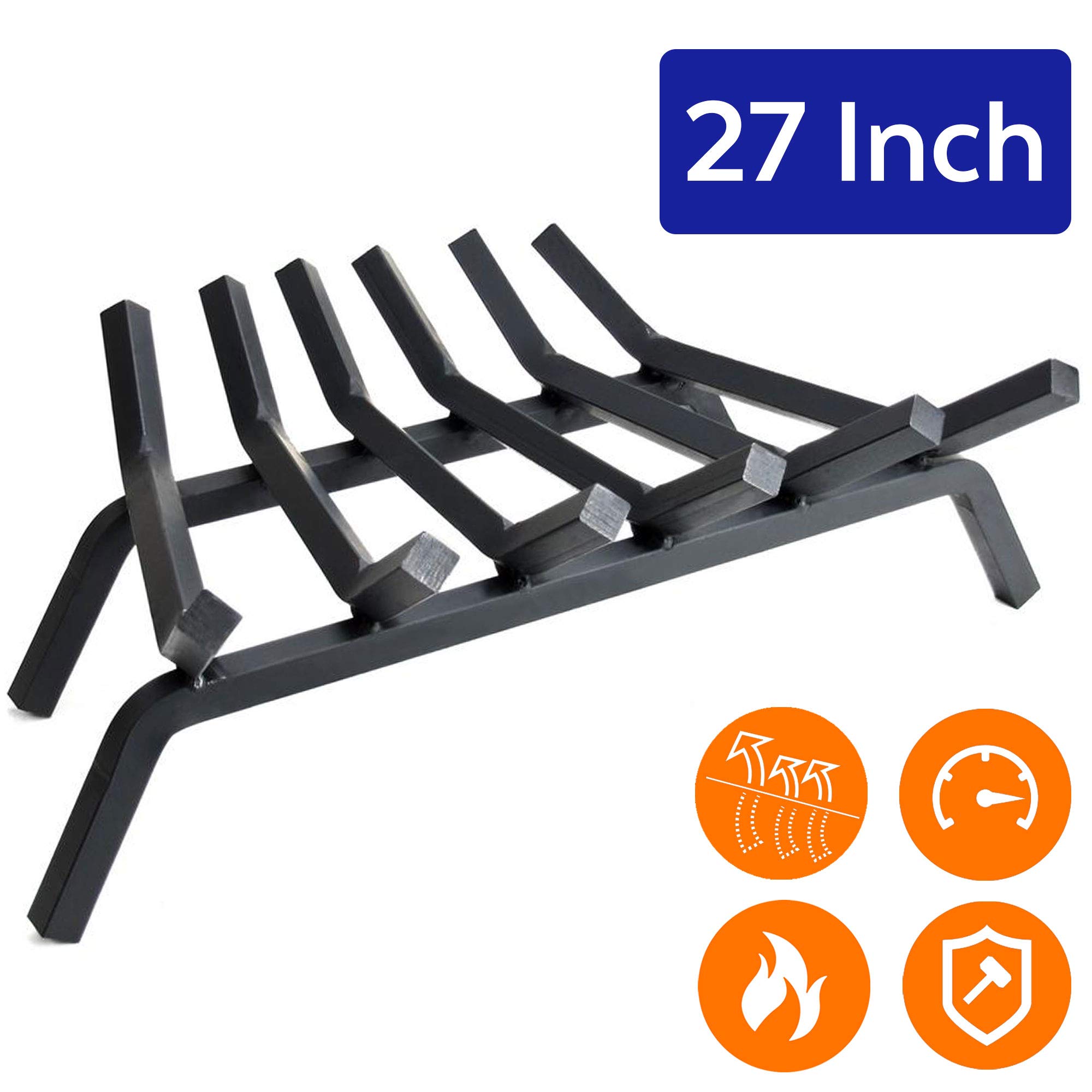 INNFINEST Fireplace Log Grate 30 inch 7 Bar Fire Grates Heavy Duty 3/4” Wide Solid Steel Indoor Chimney Hearth Outdoor Fire Place Kindling Tool Pit Wrought Iron Wood Stove Firewood Burning Rack Holder
