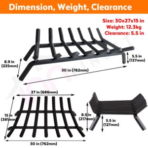 INNFINEST Fireplace Log Grate 30 inch 7 Bar Fire Grates Heavy Duty 3/4” Wide Solid Steel Indoor Chimney Hearth Outdoor Fire Place Kindling Tool Pit Wrought Iron Wood Stove Firewood Burning Rack Holder