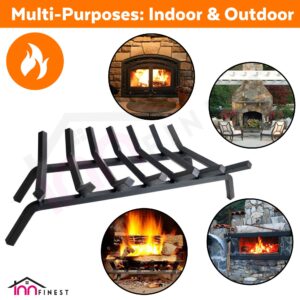 INNFINEST Fireplace Log Grate 30 inch 7 Bar Fire Grates Heavy Duty 3/4” Wide Solid Steel Indoor Chimney Hearth Outdoor Fire Place Kindling Tool Pit Wrought Iron Wood Stove Firewood Burning Rack Holder