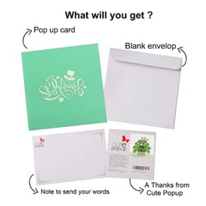 CUTE POPUP - St. Patrick's Day Pop Up Cards, New Grand Opening with Unique Green Shamrock Design, Sophisticated Details Come in Shining Envelope - The Perfect 3D Card for Family and Friends