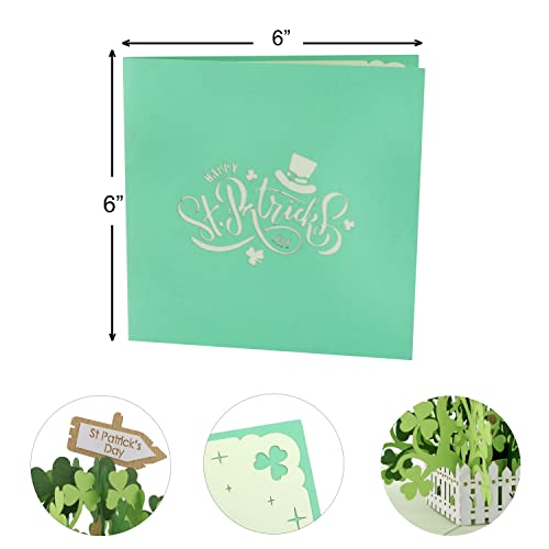 CUTE POPUP - St. Patrick's Day Pop Up Cards, New Grand Opening with Unique Green Shamrock Design, Sophisticated Details Come in Shining Envelope - The Perfect 3D Card for Family and Friends