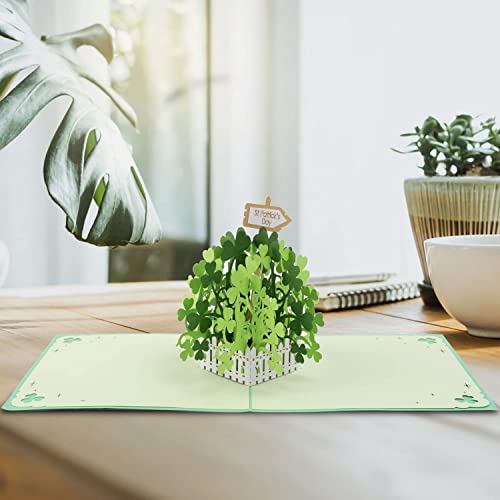 CUTE POPUP - St. Patrick's Day Pop Up Cards, New Grand Opening with Unique Green Shamrock Design, Sophisticated Details Come in Shining Envelope - The Perfect 3D Card for Family and Friends